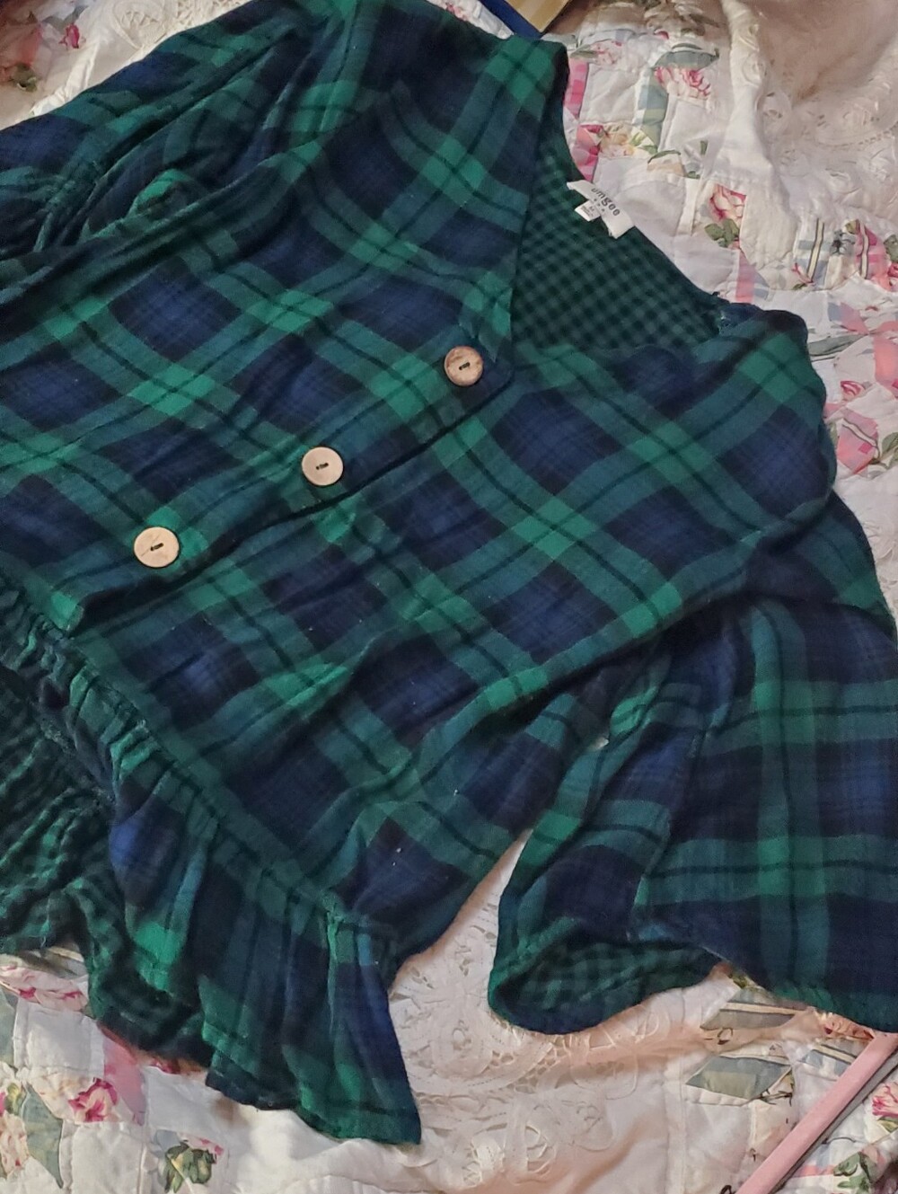 Umgee Plaid Peplum Top Medium